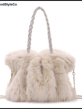 Faux Fur Tote Bag Large Fluffy Plush Satchel Zipper Women Handbag